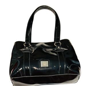 Liz Claiborne Black Patent Leather 3 Section Purse/Shoulder Bag -see description